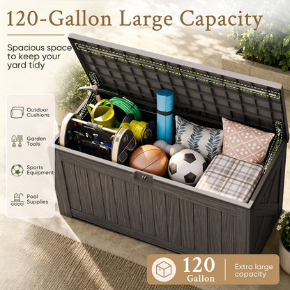 120 Gallon Deck Box Resin Outdoor Storage Box Waterproof