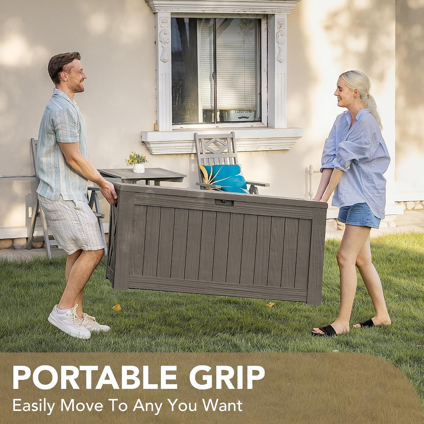 120 Gallon Deck Box Resin Outdoor Storage Box Waterproof