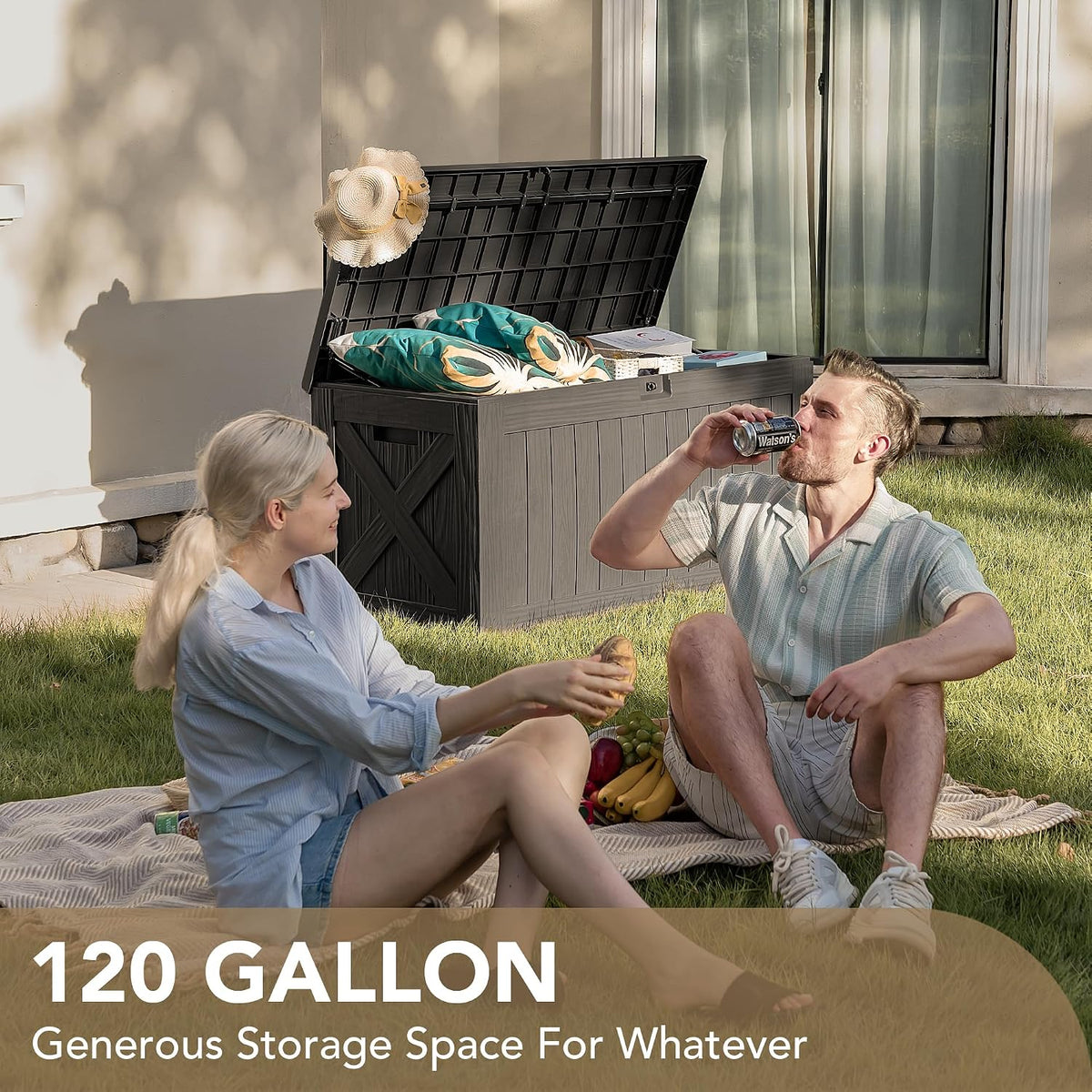 120 Gallon Deck Box Resin Outdoor Storage Box Waterproof