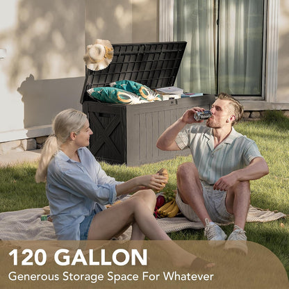 120 Gallon Deck Box Resin Outdoor Storage Box Waterproof
