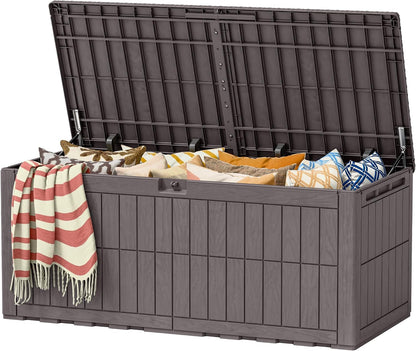 120 Gallon Deck Box Resin Outdoor Storage Box Waterproof