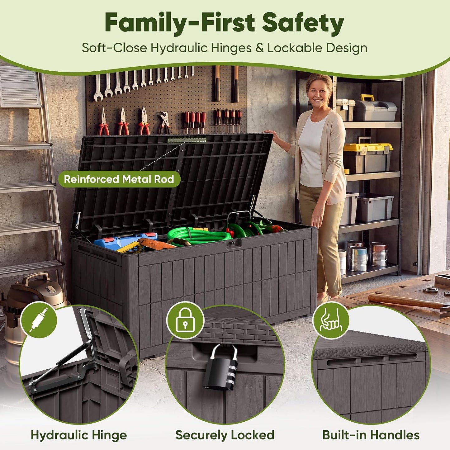 120 Gallon Deck Box Resin Outdoor Storage Box Waterproof