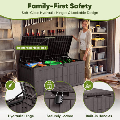 120 Gallon Deck Box Resin Outdoor Storage Box Waterproof