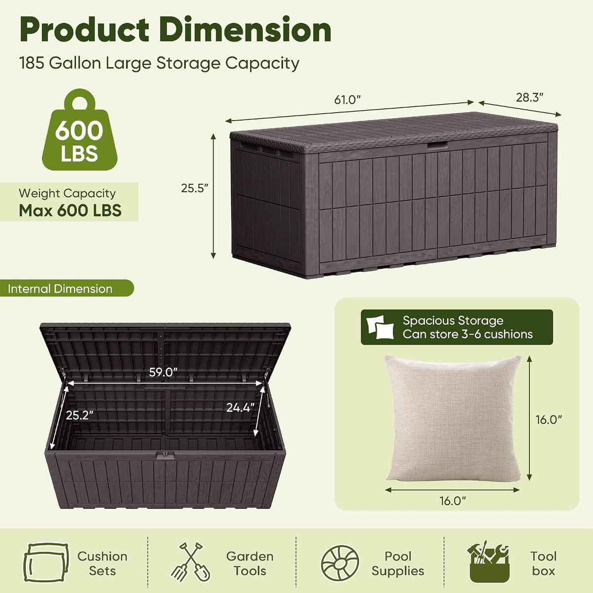 120 Gallon Deck Box Resin Outdoor Storage Box Waterproof