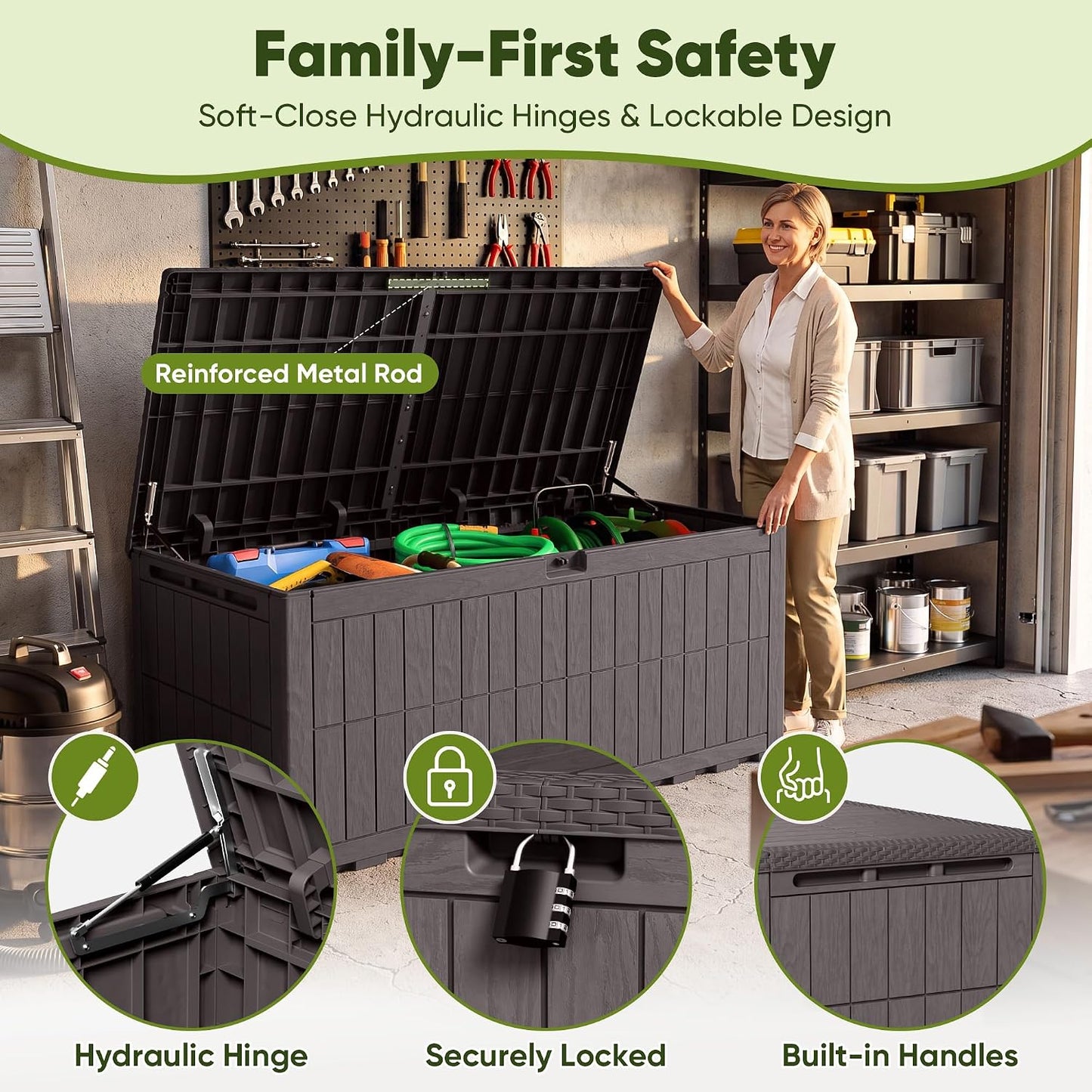120 Gallon Deck Box Resin Outdoor Storage Box Waterproof