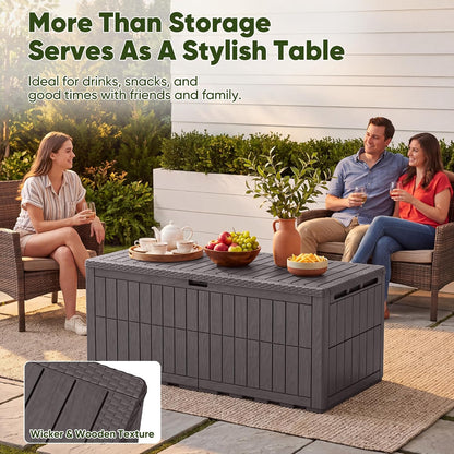 120 Gallon Deck Box Resin Outdoor Storage Box Waterproof