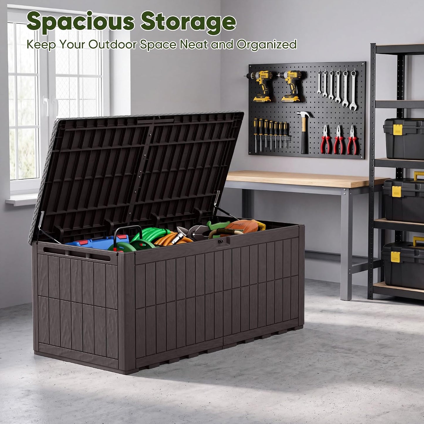 120 Gallon Deck Box Resin Outdoor Storage Box Waterproof