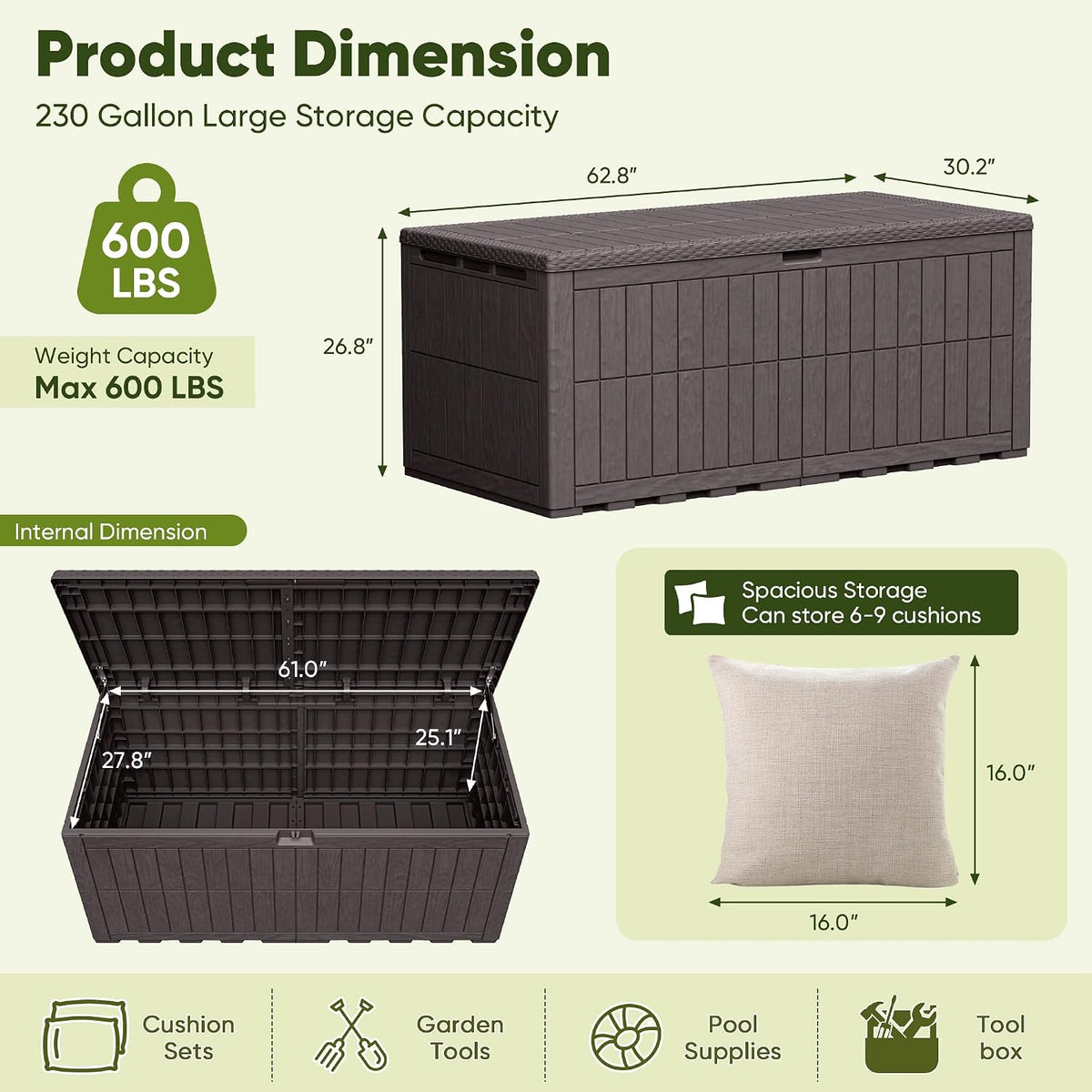 120 Gallon Deck Box Resin Outdoor Storage Box Waterproof