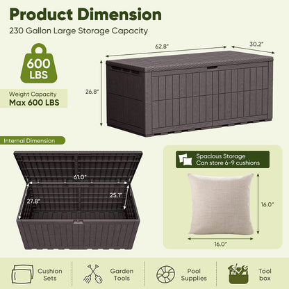 120 Gallon Deck Box Resin Outdoor Storage Box Waterproof