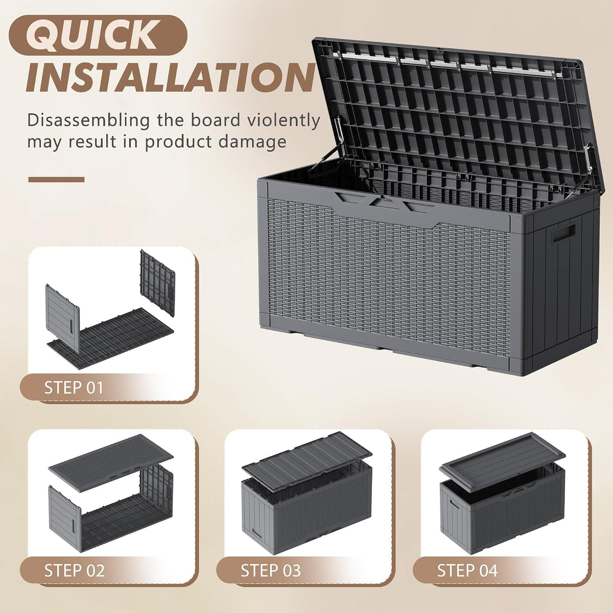 120 Gallon Deck Box Resin Outdoor Storage Box Waterproof