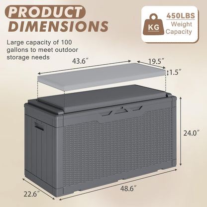 120 Gallon Deck Box Resin Outdoor Storage Box Waterproof