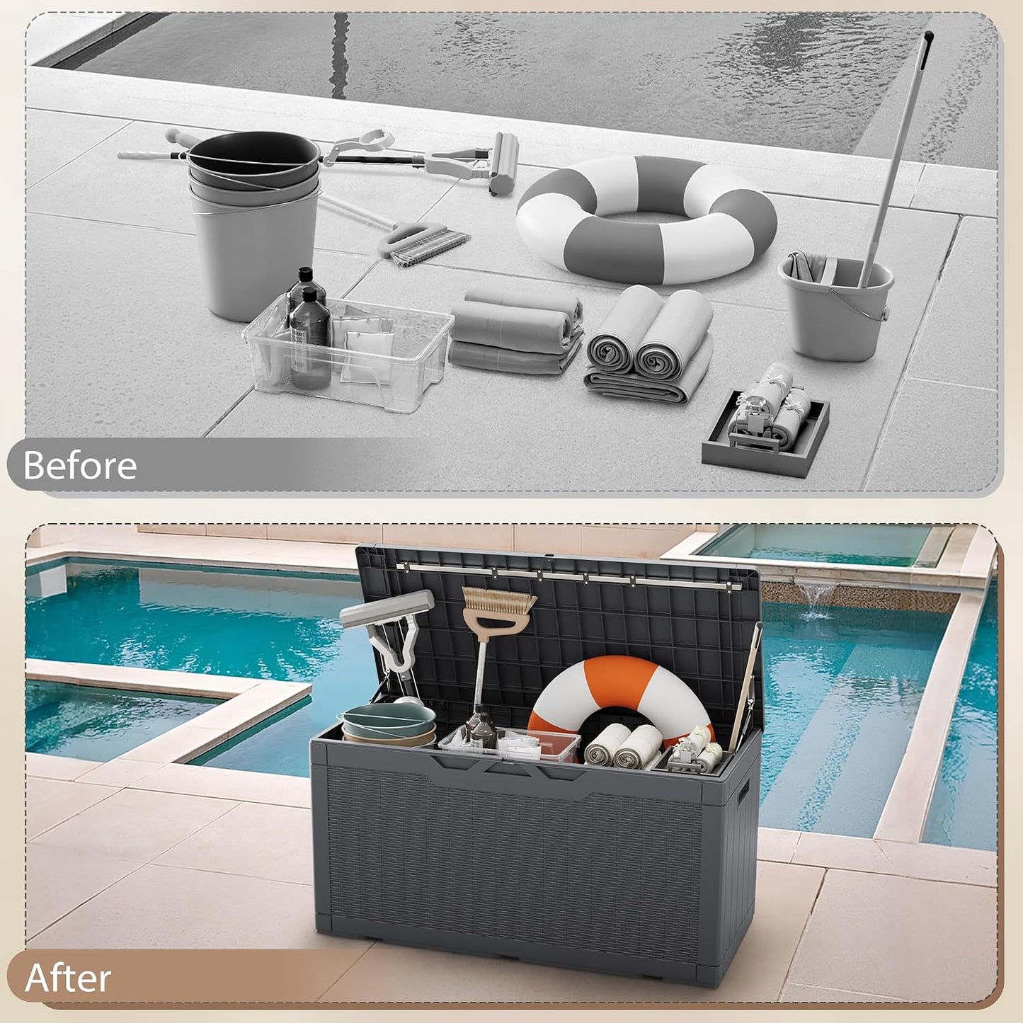 120 Gallon Deck Box Resin Outdoor Storage Box Waterproof
