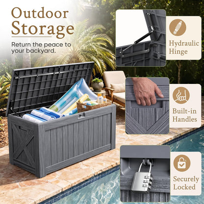 120 Gallon Deck Box Resin Outdoor Storage Box Waterproof