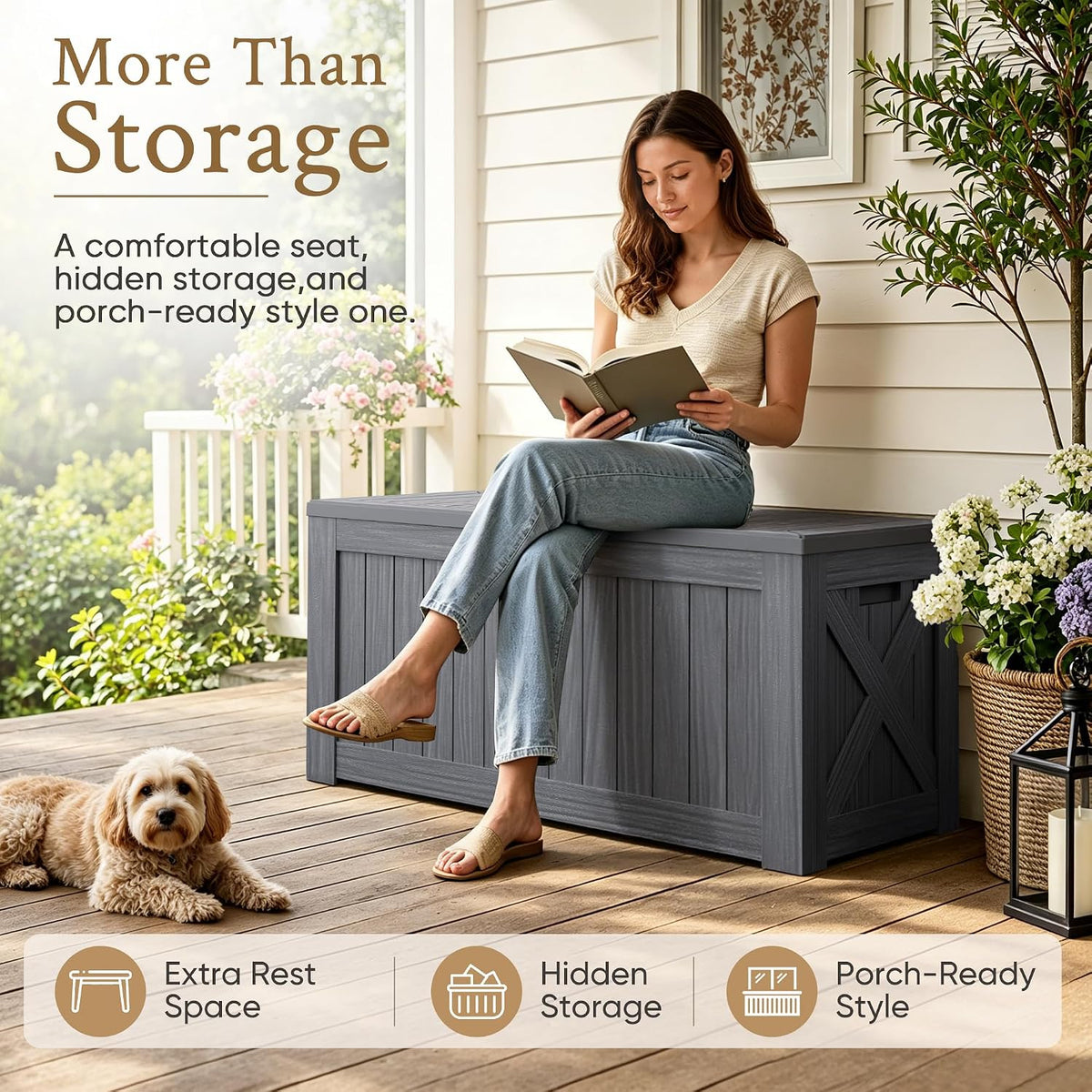 120 Gallon Deck Box Resin Outdoor Storage Box Waterproof