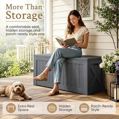 120 Gallon Deck Box Resin Outdoor Storage Box Waterproof