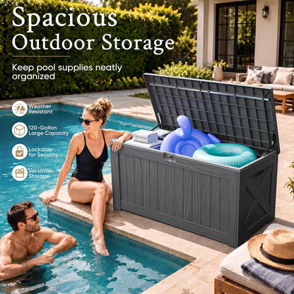 120 Gallon Deck Box Resin Outdoor Storage Box Waterproof