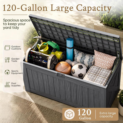 120 Gallon Deck Box Resin Outdoor Storage Box Waterproof