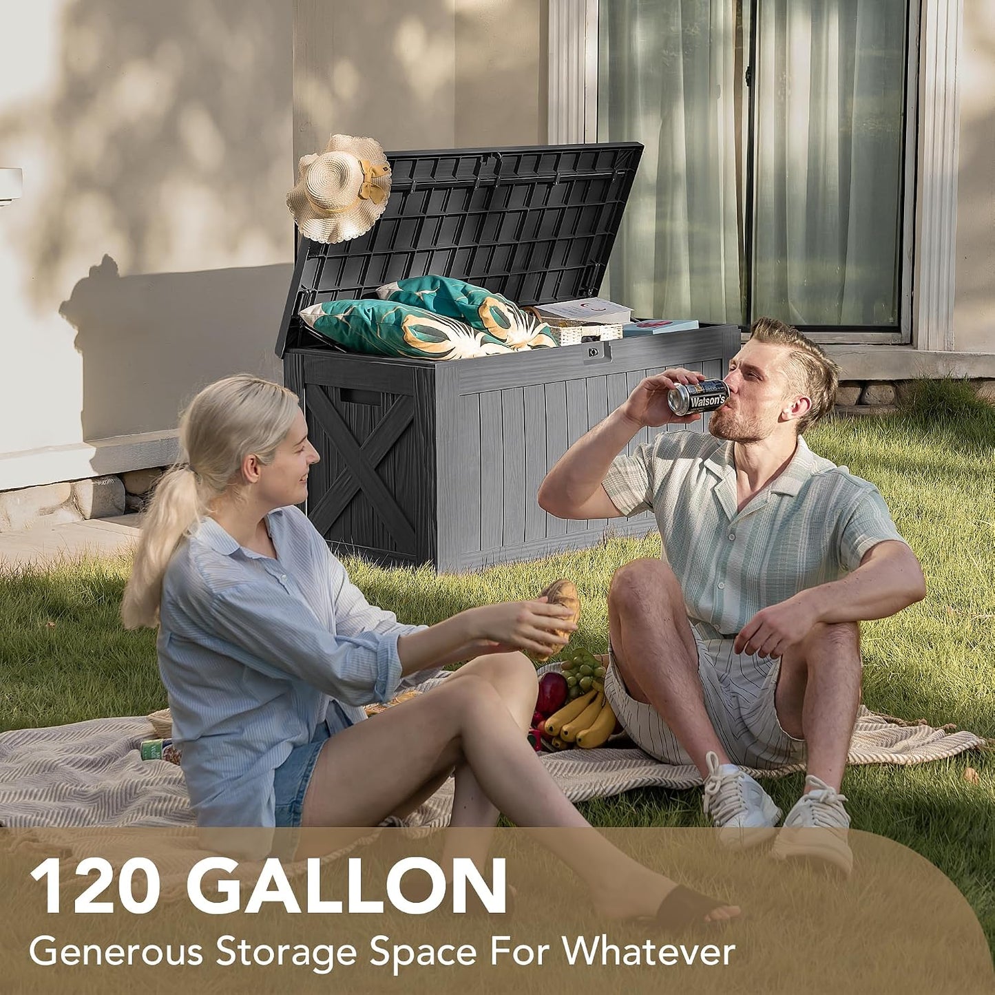 120 Gallon Deck Box Resin Outdoor Storage Box Waterproof