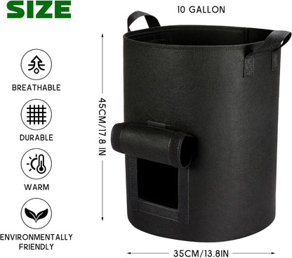 4 Packs 10 Gallon Potato Grow Bags, Heavy Duty Nonwoven Fabric Pots with Handles for Planting Vegetables, Flowers