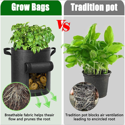 4 Packs 10 Gallon Potato Grow Bags, Heavy Duty Nonwoven Fabric Pots with Handles for Planting Vegetables, Flowers