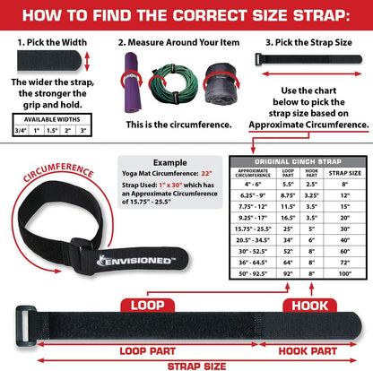 Reusable Cinch Straps 2" x 15" - 6 Pack, Multipurpose Strong Gripping, Quality Hook and Loop Securing Straps (Black) - Colors A