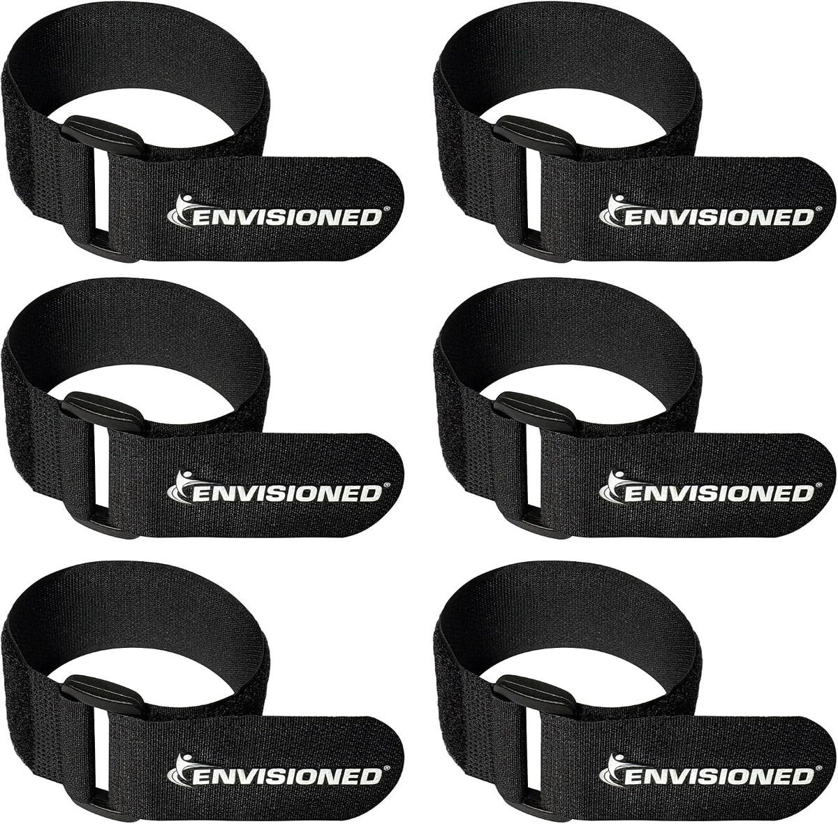 Reusable Cinch Straps 2" x 15" - 6 Pack, Multipurpose Strong Gripping, Quality Hook and Loop Securing Straps (Black) - Colors A