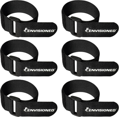 Reusable Cinch Straps 2" x 15" - 6 Pack, Multipurpose Strong Gripping, Quality Hook and Loop Securing Straps (Black) - Colors A