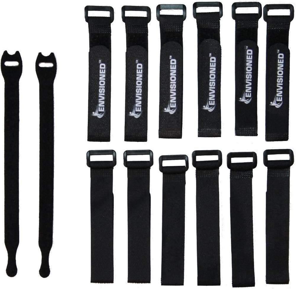 Reusable Cinch Straps 2" x 15" - 6 Pack, Multipurpose Strong Gripping, Quality Hook and Loop Securing Straps (Black) - Colors A