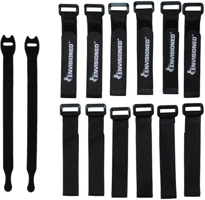 Reusable Cinch Straps 2" x 15" - 6 Pack, Multipurpose Strong Gripping, Quality Hook and Loop Securing Straps (Black) - Colors A