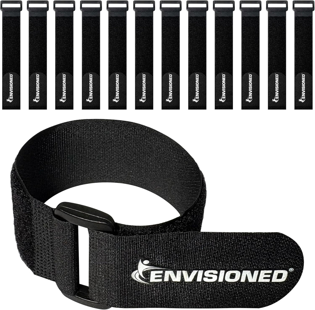 Reusable Cinch Straps 2" x 15" - 6 Pack, Multipurpose Strong Gripping, Quality Hook and Loop Securing Straps (Black) - Colors A