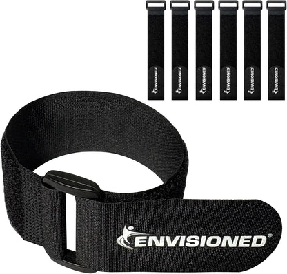Reusable Cinch Straps 2" x 15" - 6 Pack, Multipurpose Strong Gripping, Quality Hook and Loop Securing Straps (Black) - Colors A