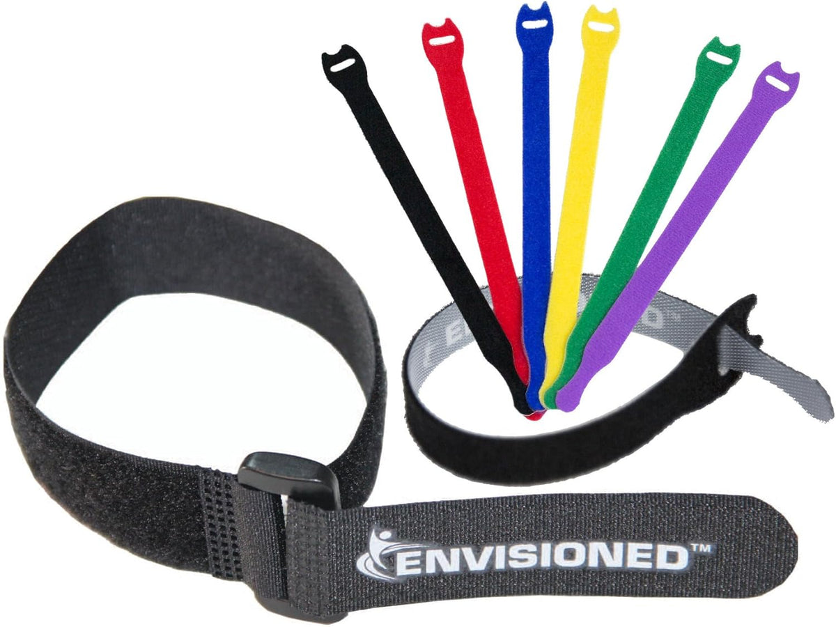 Reusable Cinch Straps 2" x 15" - 6 Pack, Multipurpose Strong Gripping, Quality Hook and Loop Securing Straps (Black) - Colors A