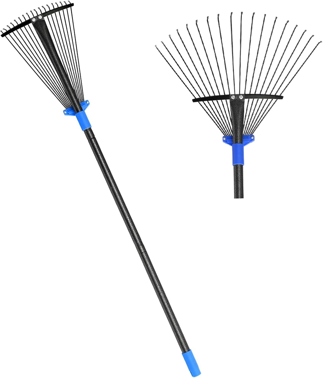 Adjustable Garden Leaf Rake 56 inch, Collapsible Metal Yard Rake for Leaves with Expandable Head 7-16", Collect Loose Debris for Lawns Camping Shrubs and Rose Bushes Heavy Duty