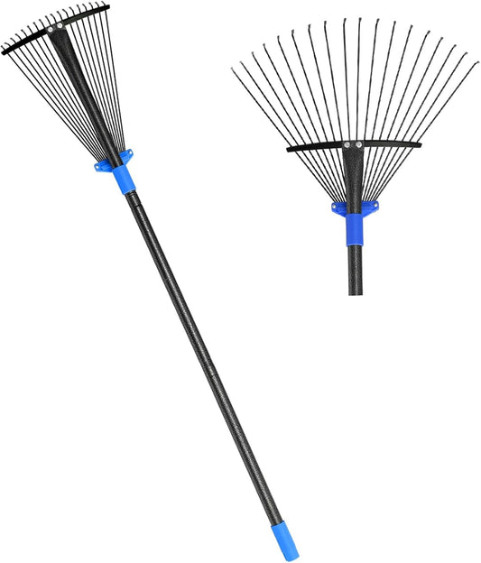 Adjustable Garden Leaf Rake 56 inch, Collapsible Metal Yard Rake for Leaves with Expandable Head 7-16", Collect Loose Debris for Lawns Camping Shrubs and Rose Bushes Heavy Duty