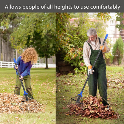 Adjustable Garden Leaf Rake 56 inch, Collapsible Metal Yard Rake for Leaves with Expandable Head 7-16", Collect Loose Debris for Lawns Camping Shrubs and Rose Bushes Heavy Duty
