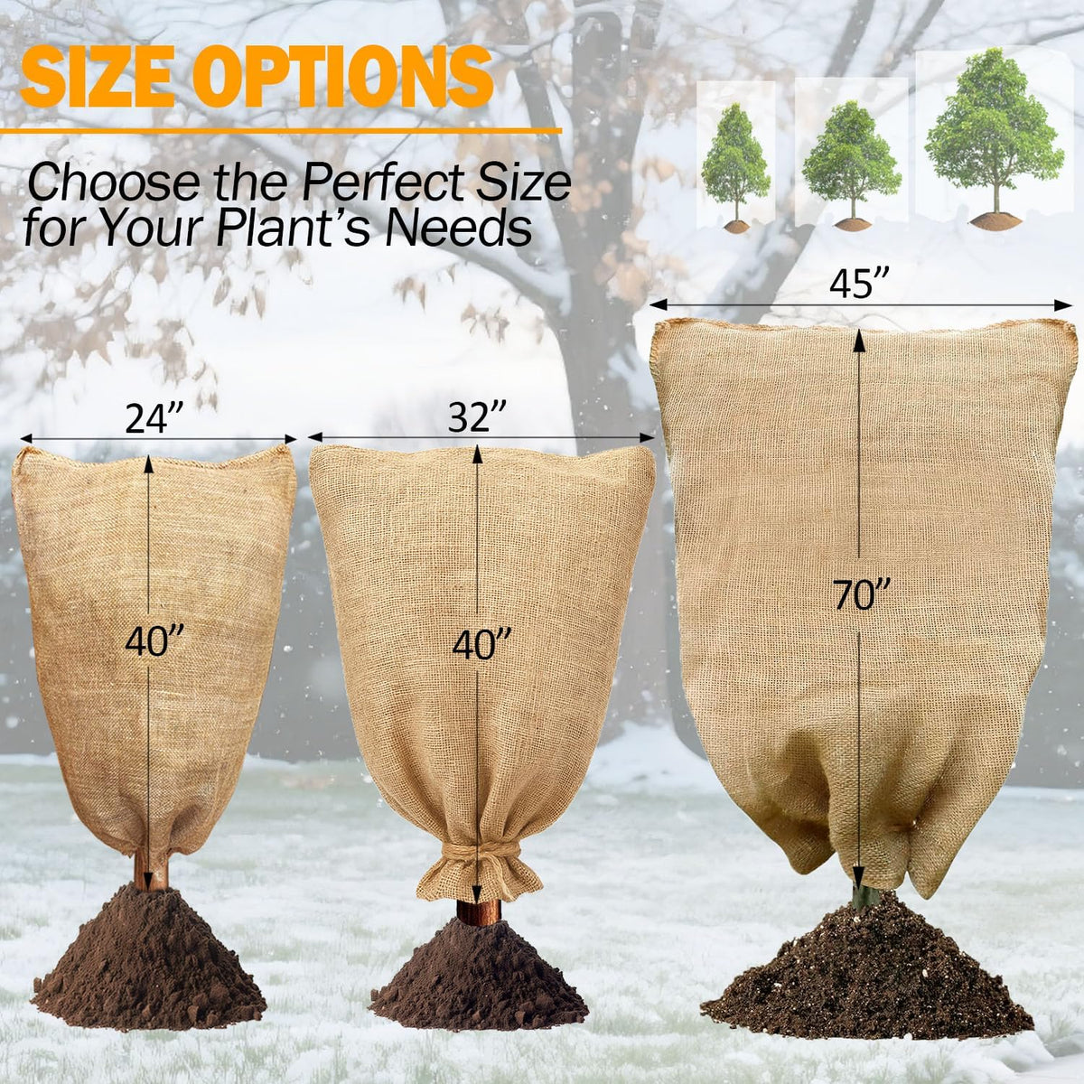 3-Pack Burlap Fabric Plant Bags - 24 X 40 Inch Winter Plant Cover Freeze Protection, Reusable Burlap Sacks Plant Frost Cloth for Outdoor Plants, Cold Weather Tree Wrap for Trees, Bushes & Garden