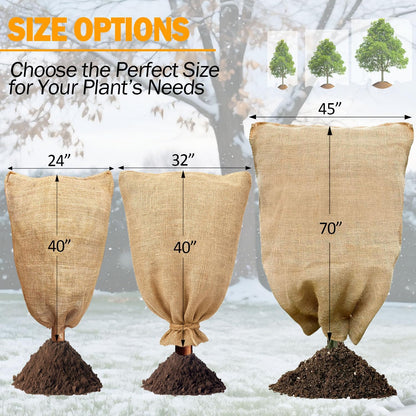 3-Pack Burlap Fabric Plant Bags - 24 X 40 Inch Winter Plant Cover Freeze Protection, Reusable Burlap Sacks Plant Frost Cloth for Outdoor Plants, Cold Weather Tree Wrap for Trees, Bushes & Garden