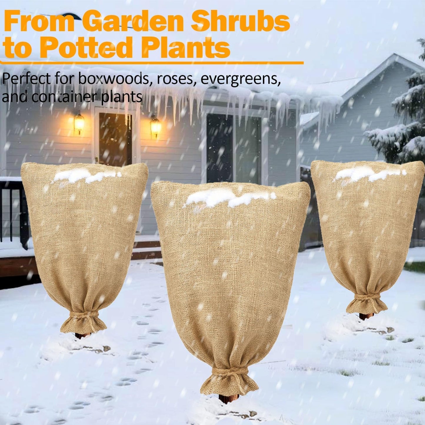 3-Pack Burlap Fabric Plant Bags - 24 X 40 Inch Winter Plant Cover Freeze Protection, Reusable Burlap Sacks Plant Frost Cloth for Outdoor Plants, Cold Weather Tree Wrap for Trees, Bushes & Garden