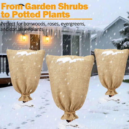 3-Pack Burlap Fabric Plant Bags - 24 X 40 Inch Winter Plant Cover Freeze Protection, Reusable Burlap Sacks Plant Frost Cloth for Outdoor Plants, Cold Weather Tree Wrap for Trees, Bushes & Garden