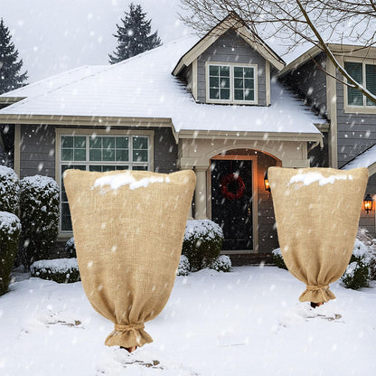 3-Pack Burlap Fabric Plant Bags - 24 X 40 Inch Winter Plant Cover Freeze Protection, Reusable Burlap Sacks Plant Frost Cloth for Outdoor Plants, Cold Weather Tree Wrap for Trees, Bushes & Garden