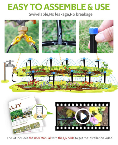 50ft Drip Irrigation Kit Plant Watering System 8x5mm Blank Distribution Tubing DIY Automatic Irrigation Equipment Set for Garden Greenhouse Flower Bed Patio Lawn