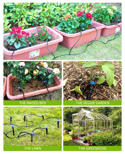 50ft Drip Irrigation Kit Plant Watering System 8x5mm Blank Distribution Tubing DIY Automatic Irrigation Equipment Set for Garden Greenhouse Flower Bed Patio Lawn