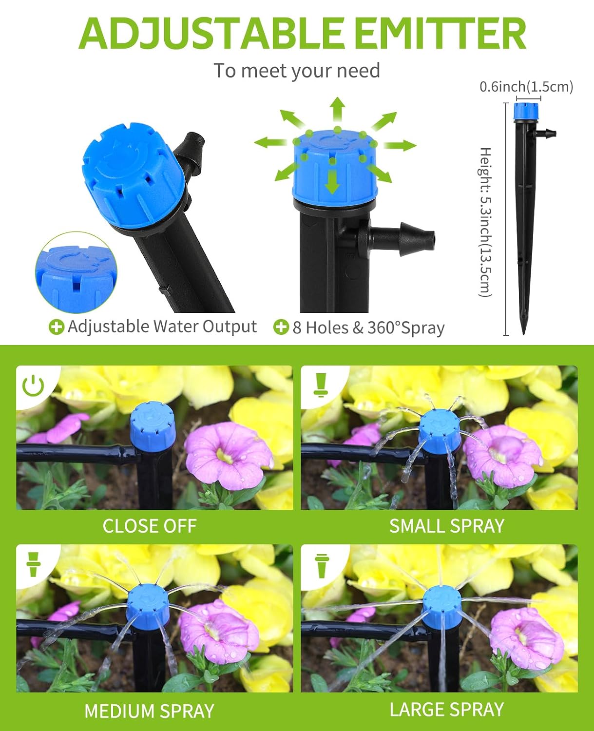 50ft Drip Irrigation Kit Plant Watering System 8x5mm Blank Distribution Tubing DIY Automatic Irrigation Equipment Set for Garden Greenhouse Flower Bed Patio Lawn