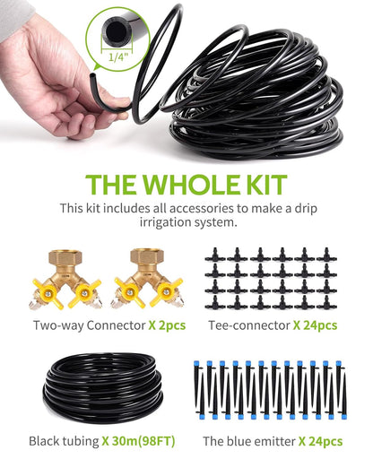 50ft Drip Irrigation Kit Plant Watering System 8x5mm Blank Distribution Tubing DIY Automatic Irrigation Equipment Set for Garden Greenhouse Flower Bed Patio Lawn