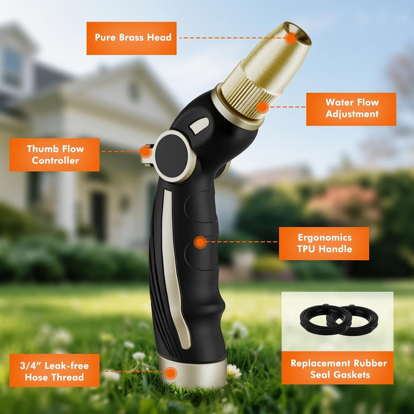 Hose Nozzle Heavy Duty, Metal Water Hose Sprayer for Garden