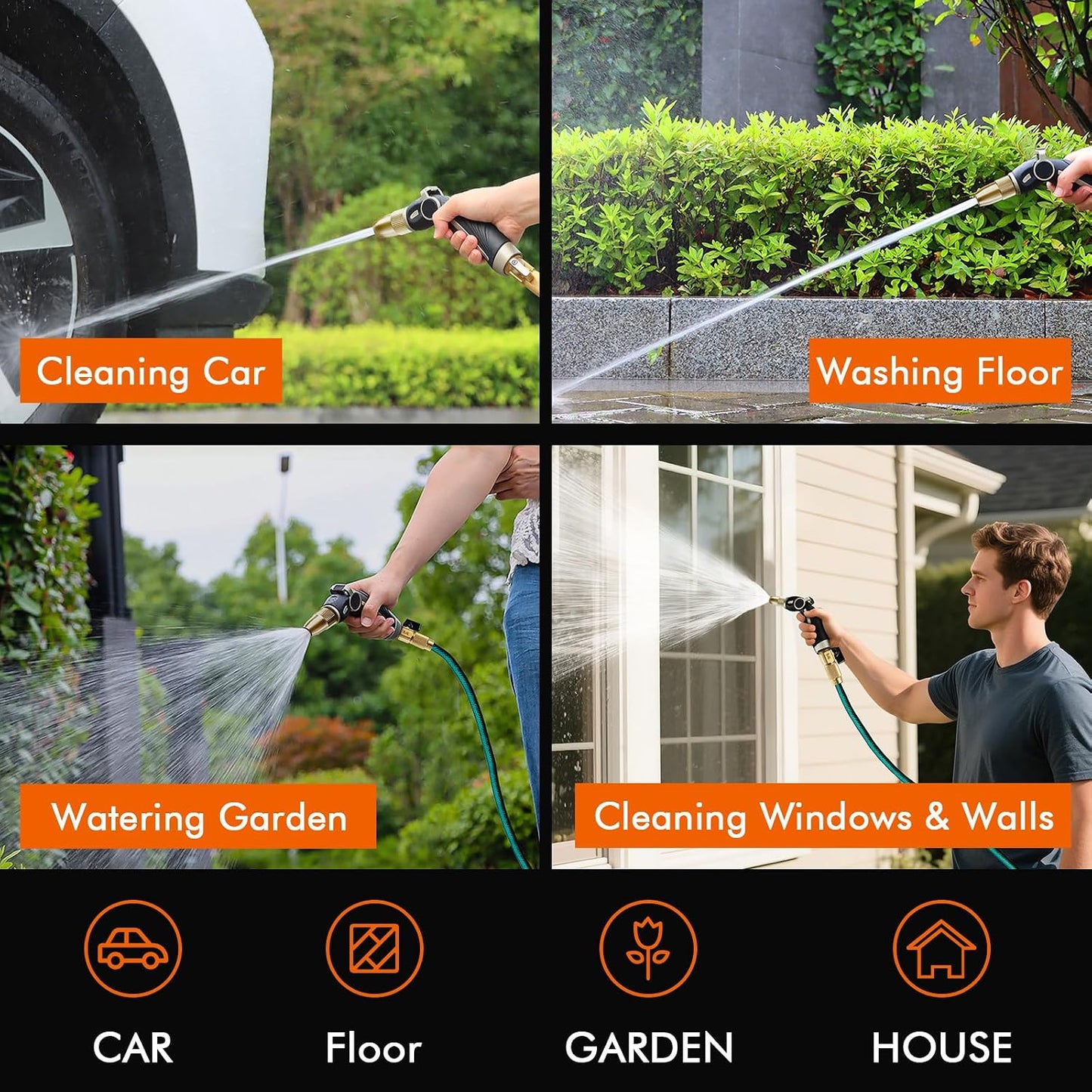 Hose Nozzle Heavy Duty, Metal Water Hose Sprayer for Garden