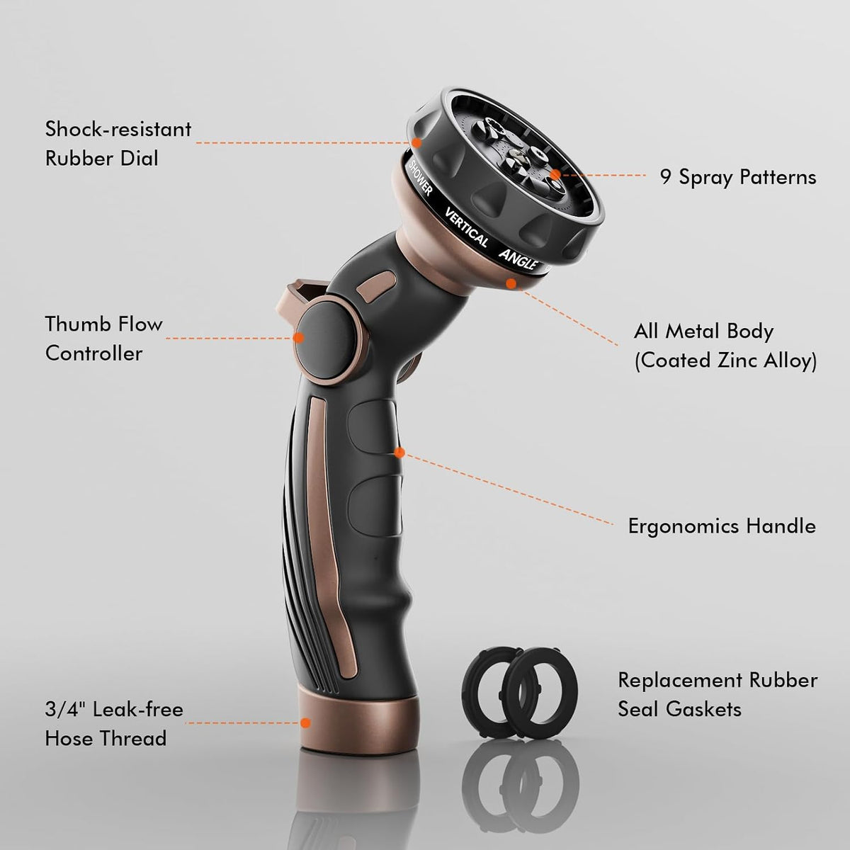 Hose Nozzle Heavy Duty, Metal Water Hose Sprayer for Garden