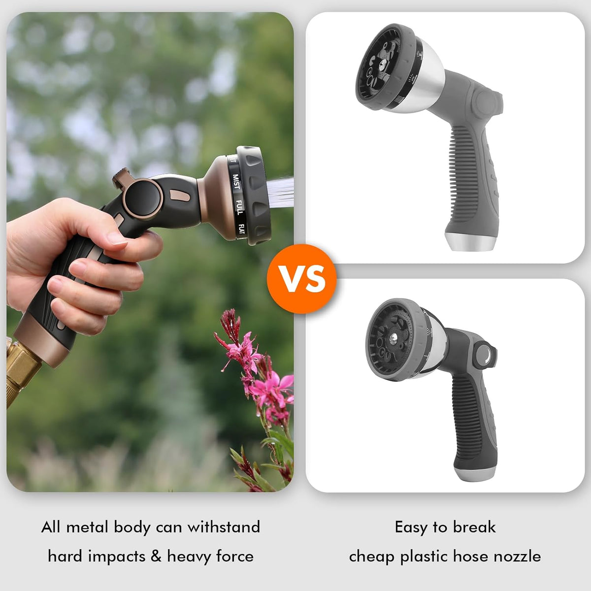 Hose Nozzle Heavy Duty, Metal Water Hose Sprayer for Garden