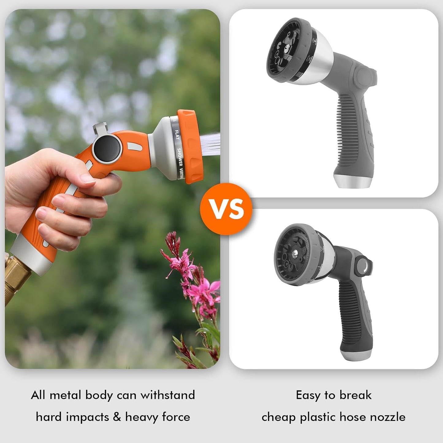 Hose Nozzle Heavy Duty, Metal Water Hose Sprayer for Garden
