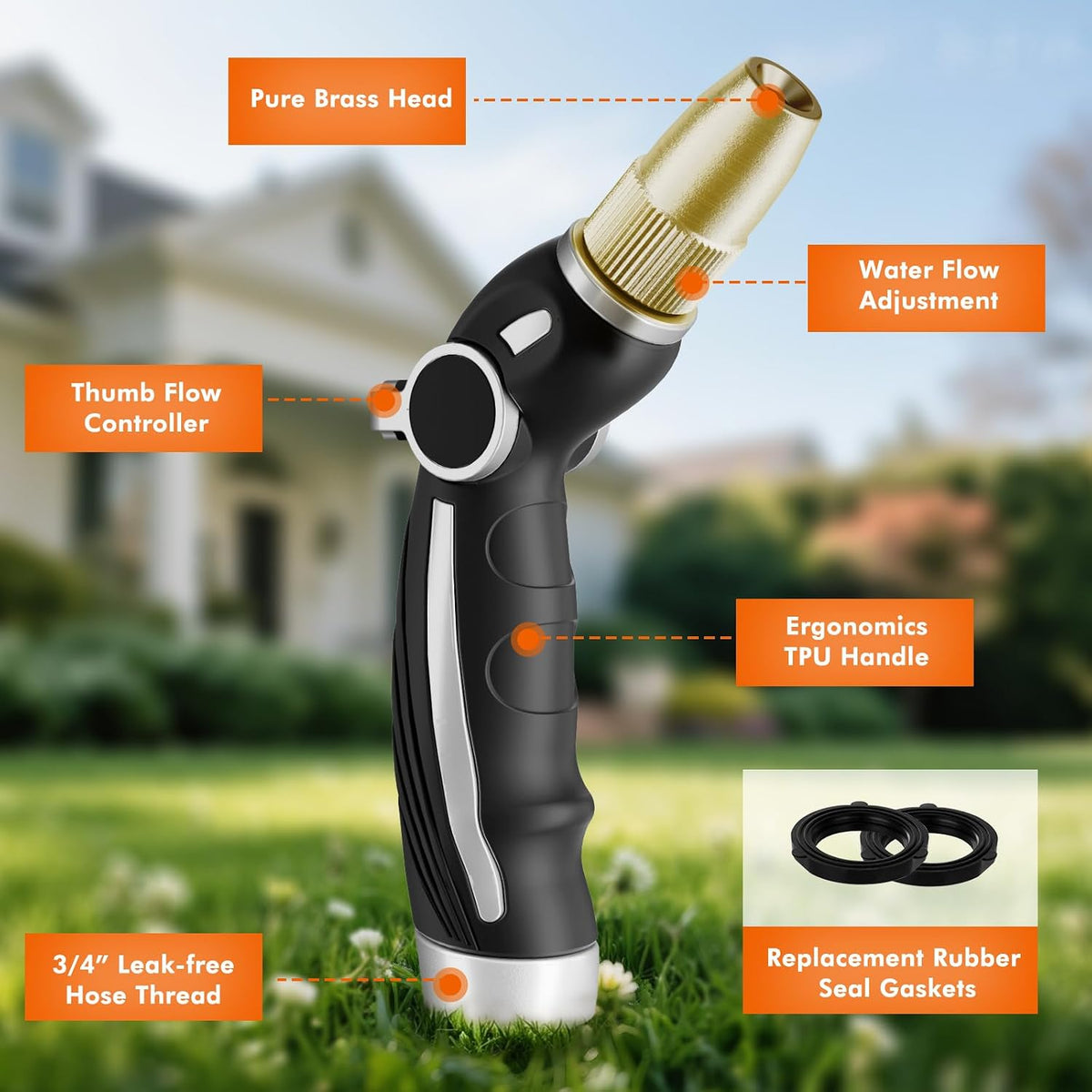 Hose Nozzle Heavy Duty, Metal Water Hose Sprayer for Garden